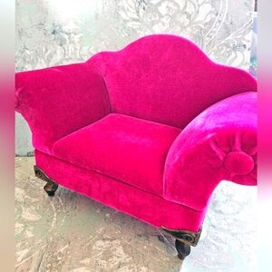 Vintage Fuchsia Hot Pink Velvet Sofa Settee Jewelry Box Storage